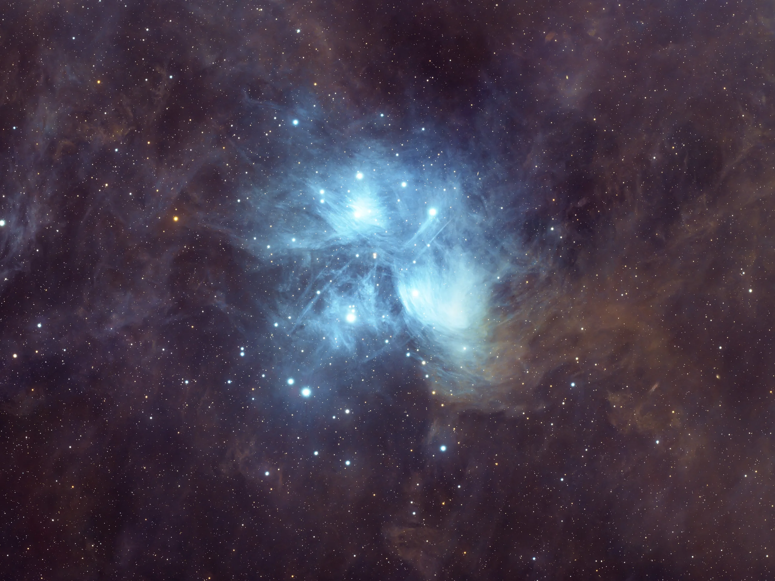 Latest NightSkyLens image of the Pleiades open cluster with blue reflection nebulosity